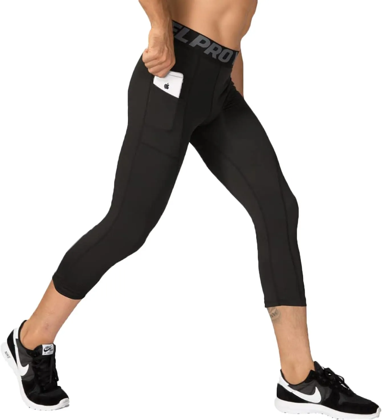 1 or 3 Pack Men's 3/4 Compression Pants, Dry Fit Men Running Leggings, Workout Basketball Capri Tights with Pocket
