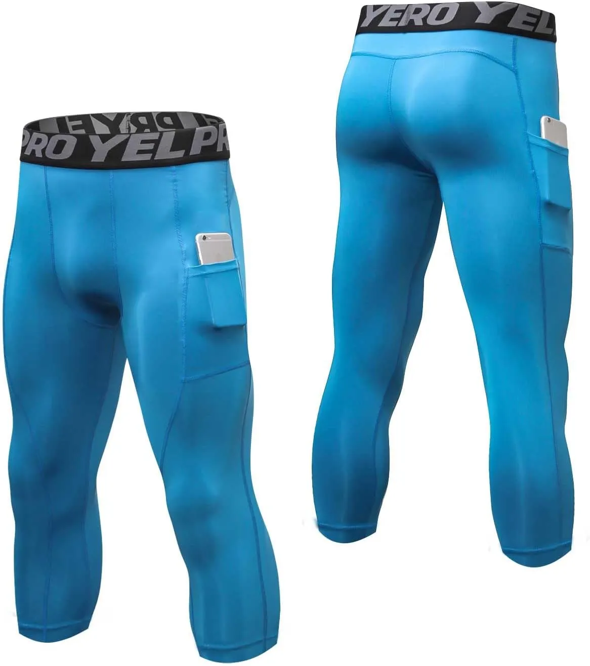 1 or 3 Pack Men's 3/4 Compression Pants, Dry Fit Men Running Leggings, Workout Basketball Capri Tights with Pocket