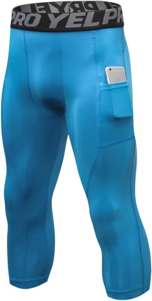 1 or 3 Pack Men's 3/4 Compression Pants, Dry Fit Men Running Leggings, Workout Basketball Capri Tights with Pocket