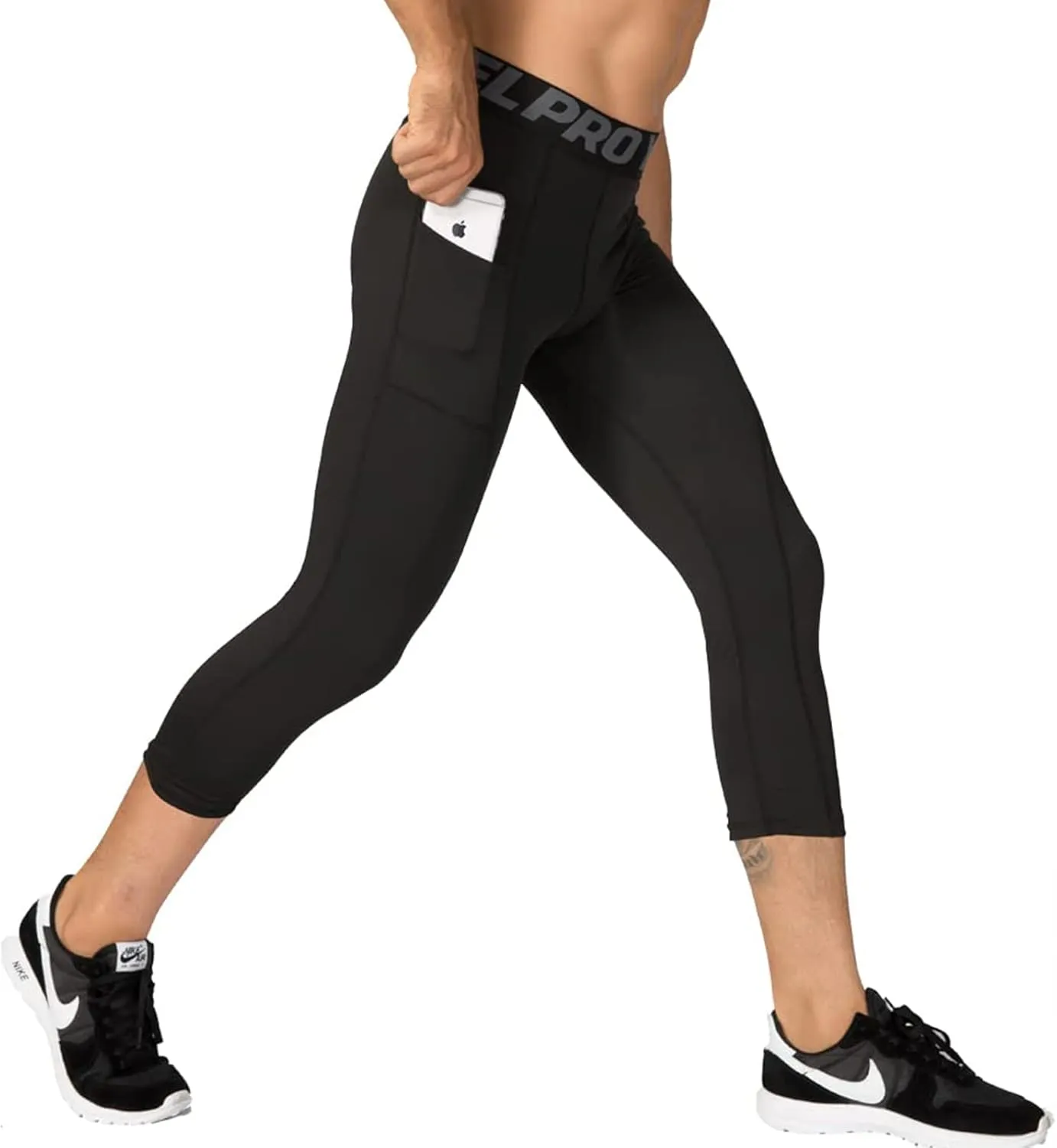 1 or 3 Pack Men's 3/4 Compression Pants, Dry Fit Men Running Leggings, Workout Basketball Capri Tights with Pocket