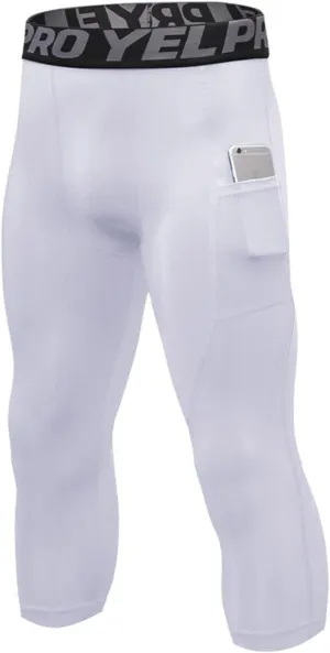 1 or 3 Pack Men's 3/4 Compression Pants, Dry Fit Men Running Leggings, Workout Basketball Capri Tights with Pocket