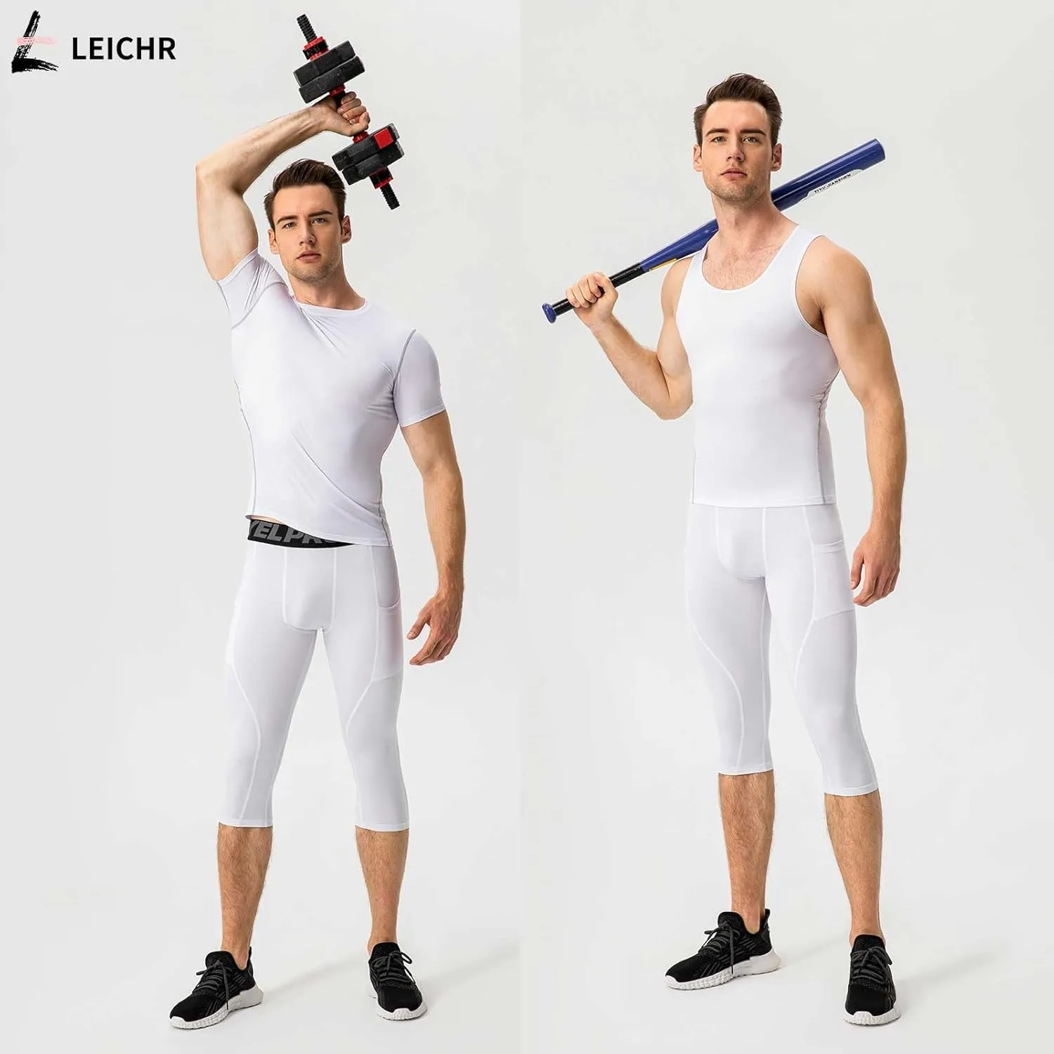 1 or 3 Pack Men's 3/4 Compression Pants, Dry Fit Men Running Leggings, Workout Basketball Capri Tights with Pocket