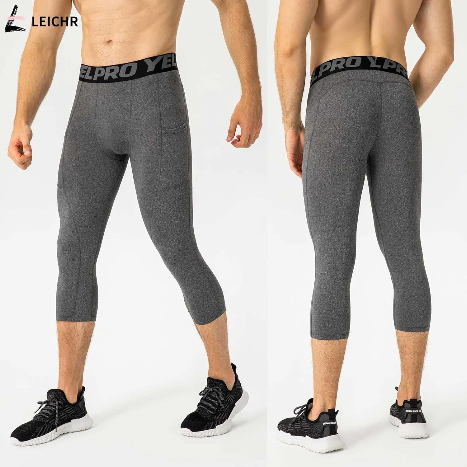 1 or 3 Pack Men's 3/4 Compression Pants, Dry Fit Men Running Leggings, Workout Basketball Capri Tights with Pocket