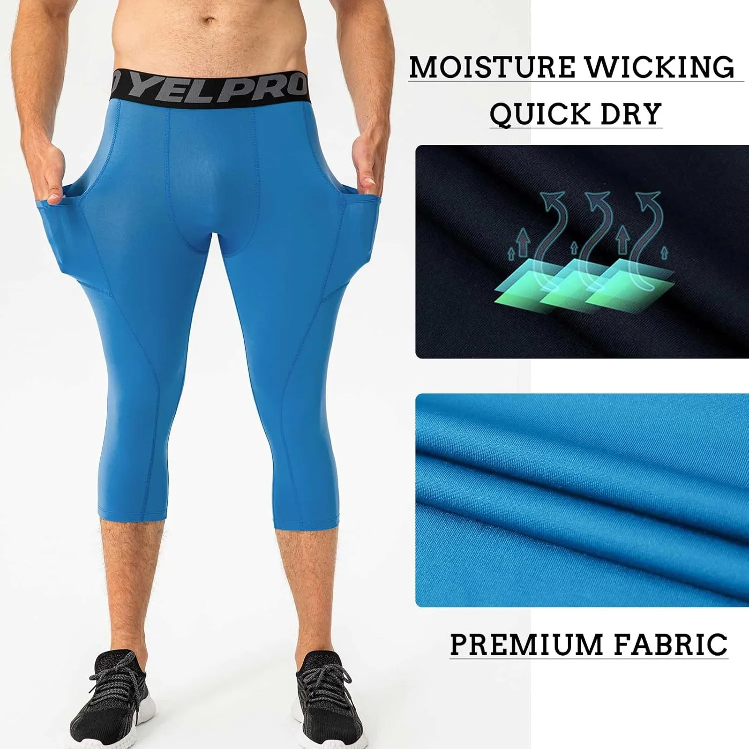 1 or 3 Pack Men's 3/4 Compression Pants, Dry Fit Men Running Leggings, Workout Basketball Capri Tights with Pocket