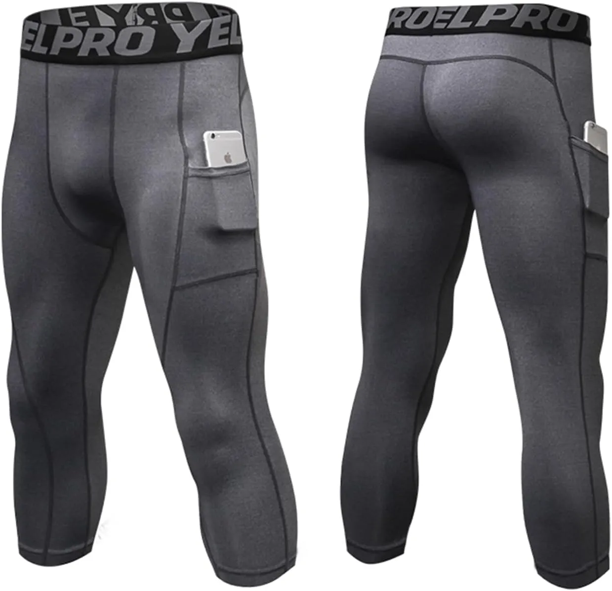 1 or 3 Pack Men's 3/4 Compression Pants, Dry Fit Men Running Leggings, Workout Basketball Capri Tights with Pocket