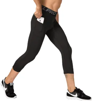 1 or 3 Pack Men's 3/4 Compression Pants, Dry Fit Men Running Leggings, Workout Basketball Capri Tights with Pocket