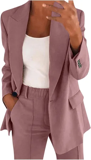 2 Piece Outfits for Women Dressy Blazer Jackets High Waisted Straight Leg Pants Suits Set Business Casual Office