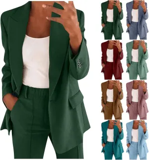 2 Piece Outfits for Women Dressy Blazer Jackets High Waisted Straight Leg Pants Suits Set Business Casual Office