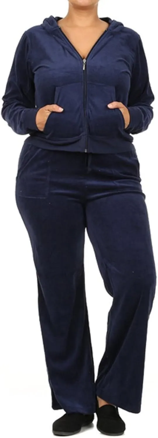 2 Piece Womens Plus Size Velour Set/Underwear TOP & Bottom Pajamas Set Jogging Set Hoodie Pants Tracksuit 1X-2X-3X