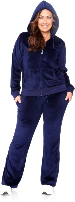 2 Piece Womens Plus Size Velour Set/Underwear TOP & Bottom Pajamas Set Jogging Set Hoodie Pants Tracksuit 1X-2X-3X