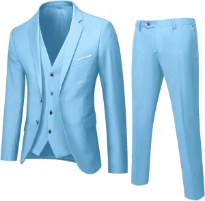 2023 Men's 3 Piece Slim Fit Suit Set, One Button Solid Blazer Jacket Vest Dress Pants Sets for Business Wedding Party