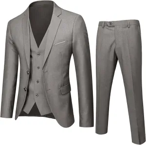 2023 Men's 3 Piece Slim Fit Suit Set, One Button Solid Blazer Jacket Vest Dress Pants Sets for Business Wedding Party