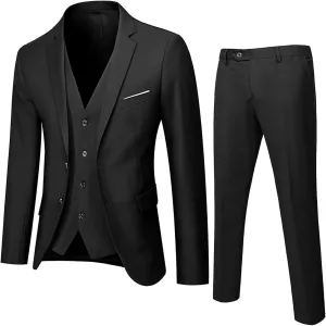 2023 Men's 3 Piece Slim Fit Suit Set, One Button Solid Blazer Jacket Vest Dress Pants Sets for Business Wedding Party