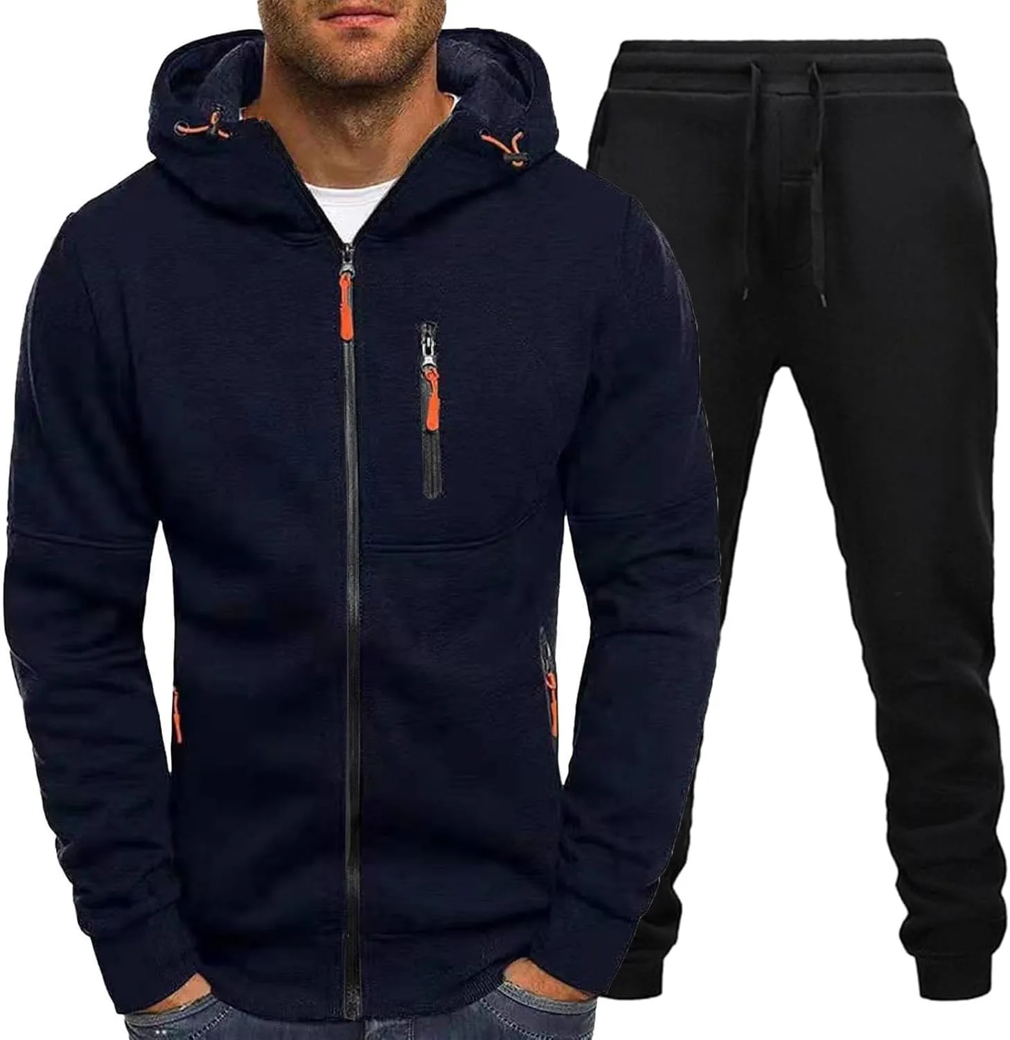 2023 Men's Tracksuit Set Winter 2 Piece Outfits Plus Size Full Zip Hoodie Jackets Sweatpants Sets Stylish Sport Sweatsuit
