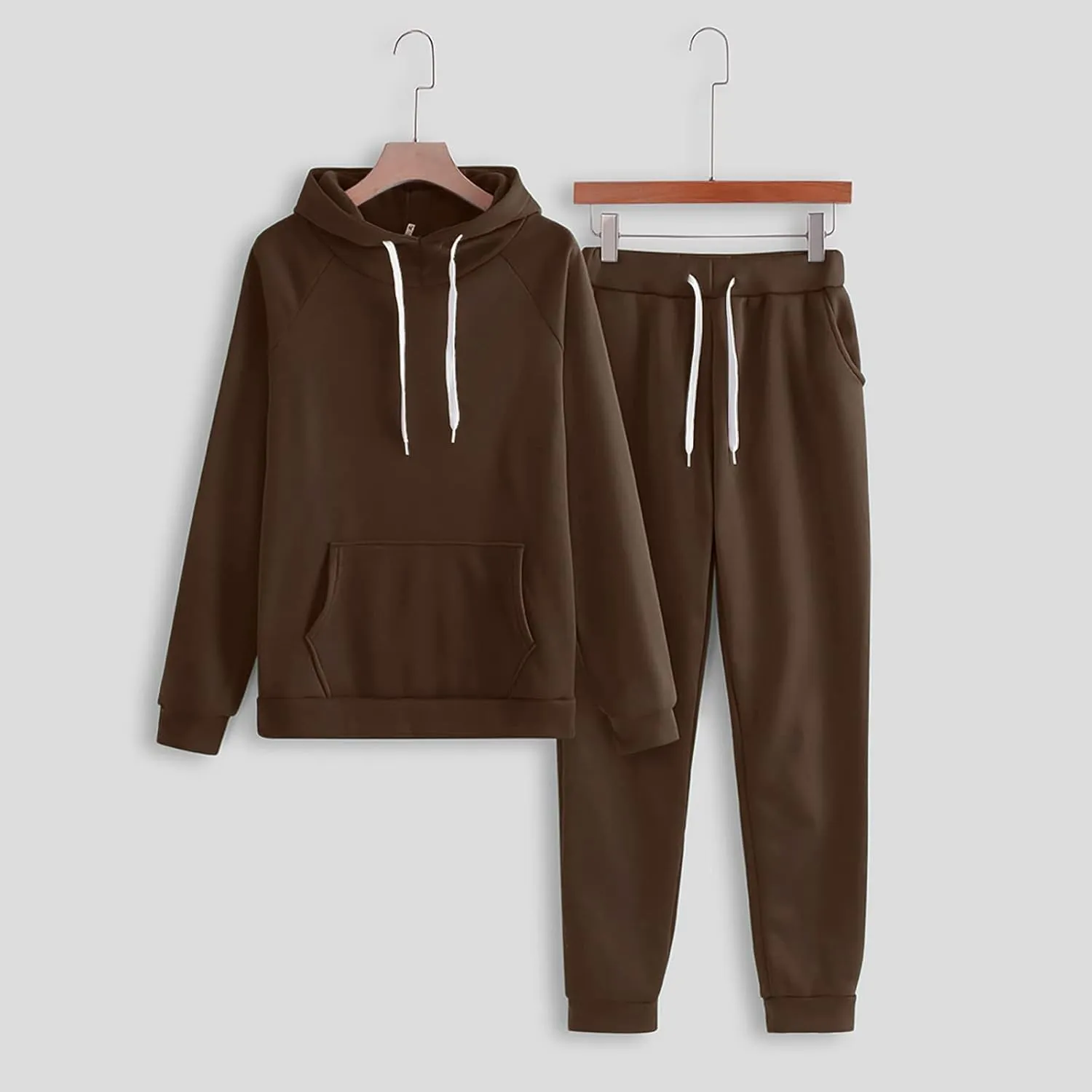 2024 2 Piece Sweatsuits for Women Solid Color Hoodie and Sweatpant Set Jogger Drawstring Tracksuit with Kangaroo Pockets