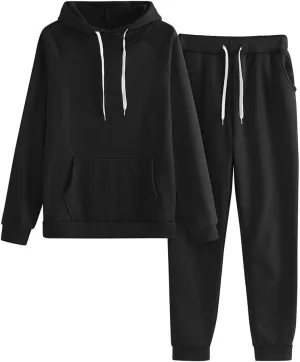 2024 2 Piece Sweatsuits for Women Solid Color Hoodie and Sweatpant Set Jogger Drawstring Tracksuit with Kangaroo Pockets