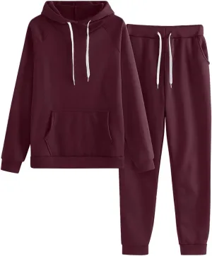 2024 2 Piece Sweatsuits for Women Solid Color Hoodie and Sweatpant Set Jogger Drawstring Tracksuit with Kangaroo Pockets