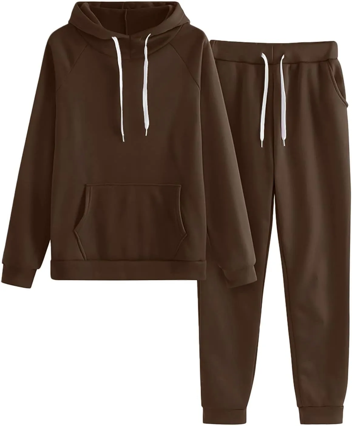 2024 2 Piece Sweatsuits for Women Solid Color Hoodie and Sweatpant Set Jogger Drawstring Tracksuit with Kangaroo Pockets