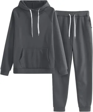 2024 2 Piece Sweatsuits for Women Solid Color Hoodie and Sweatpant Set Jogger Drawstring Tracksuit with Kangaroo Pockets