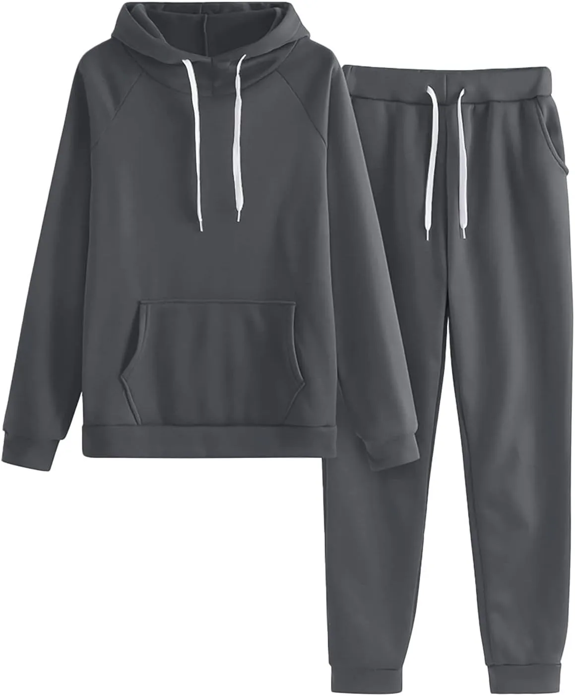 2024 2 Piece Sweatsuits for Women Solid Color Hoodie and Sweatpant Set Jogger Drawstring Tracksuit with Kangaroo Pockets
