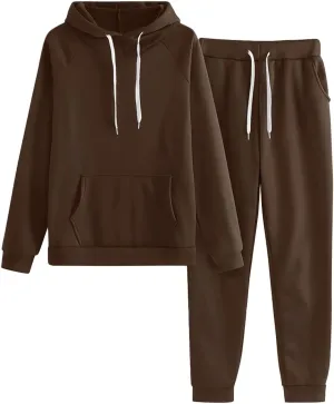 2024 2 Piece Sweatsuits for Women Solid Color Hoodie and Sweatpant Set Jogger Drawstring Tracksuit with Kangaroo Pockets