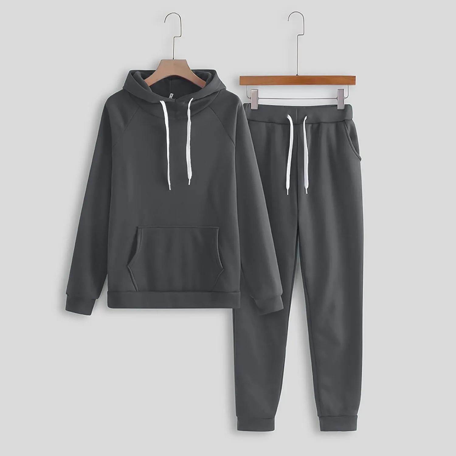 2024 2 Piece Sweatsuits for Women Solid Color Hoodie and Sweatpant Set Jogger Drawstring Tracksuit with Kangaroo Pockets