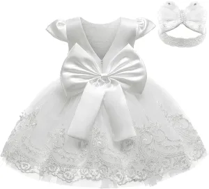 3M-3T Toddler Baby Girls Dress Pageant Wedding Flower Girls Dress Formal Gowns Embroidered Lace Dress   Headwear