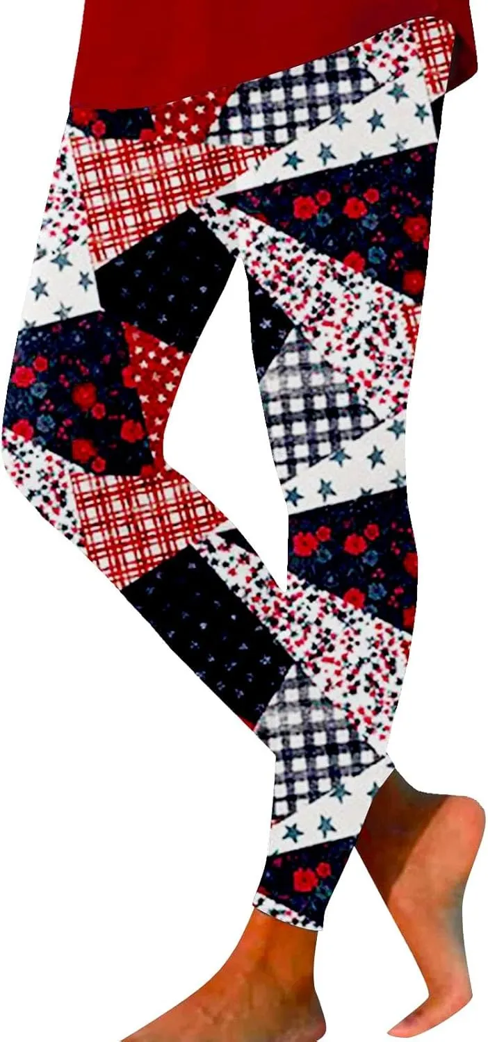 aihihe Women's USA Flag Print Leggings 4th of July Independent Day Yoga Pants Gym Workout Quick Dry Compression Tights