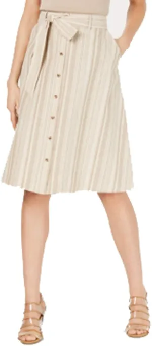 Bar III Striped Button-Front Midi Skirt