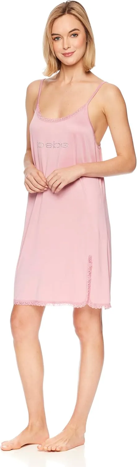 bebe Womens Pajama Lounge Chemise Nightgown & Belted Wrap Robe Sleep Travel Set