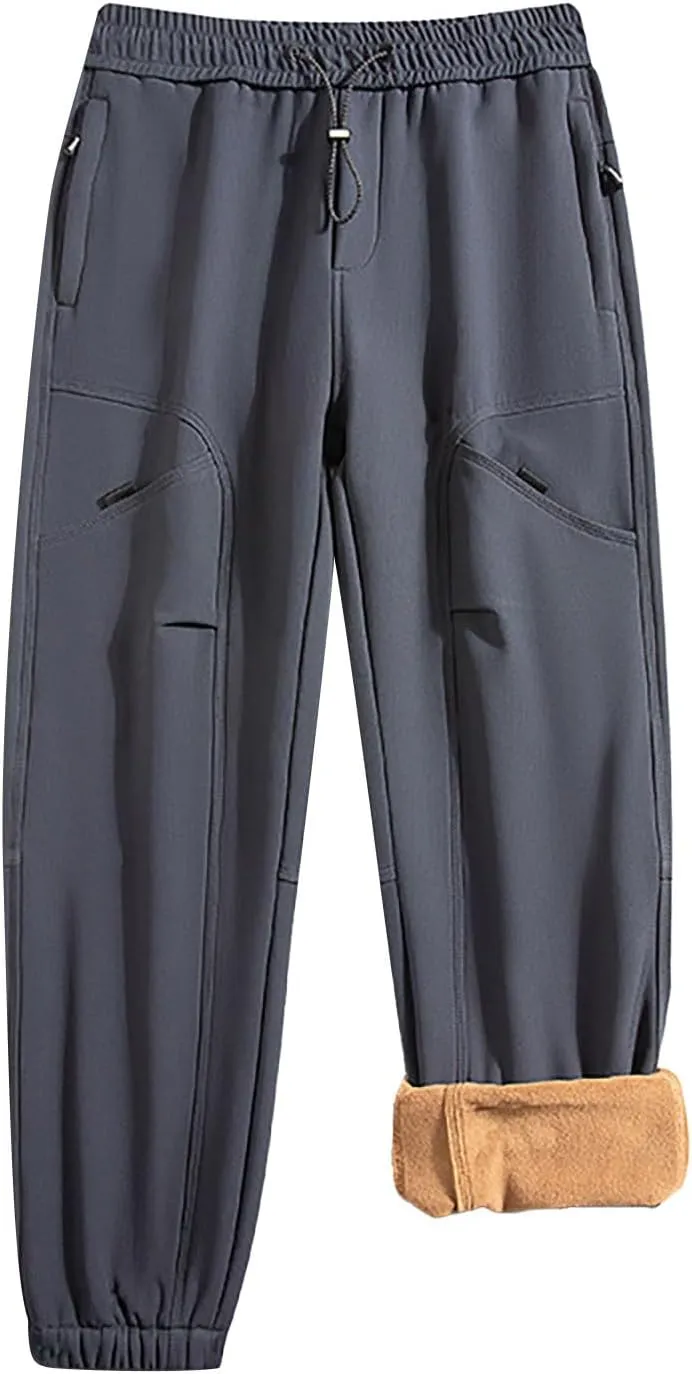 Bidobibo Fleece Lined Pants Men Plus Size Thermal Joggers Men's Warm Sherpa Lined Athletic Sweatpants Warm Drawstring Pants