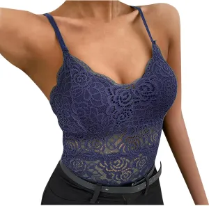 Borniu Women's Lace Bralette Sexy V Neck Unpadded Wirefree Longline Bra Strap Crop Tops Stretchy Camisoles Everyday Lingerie
