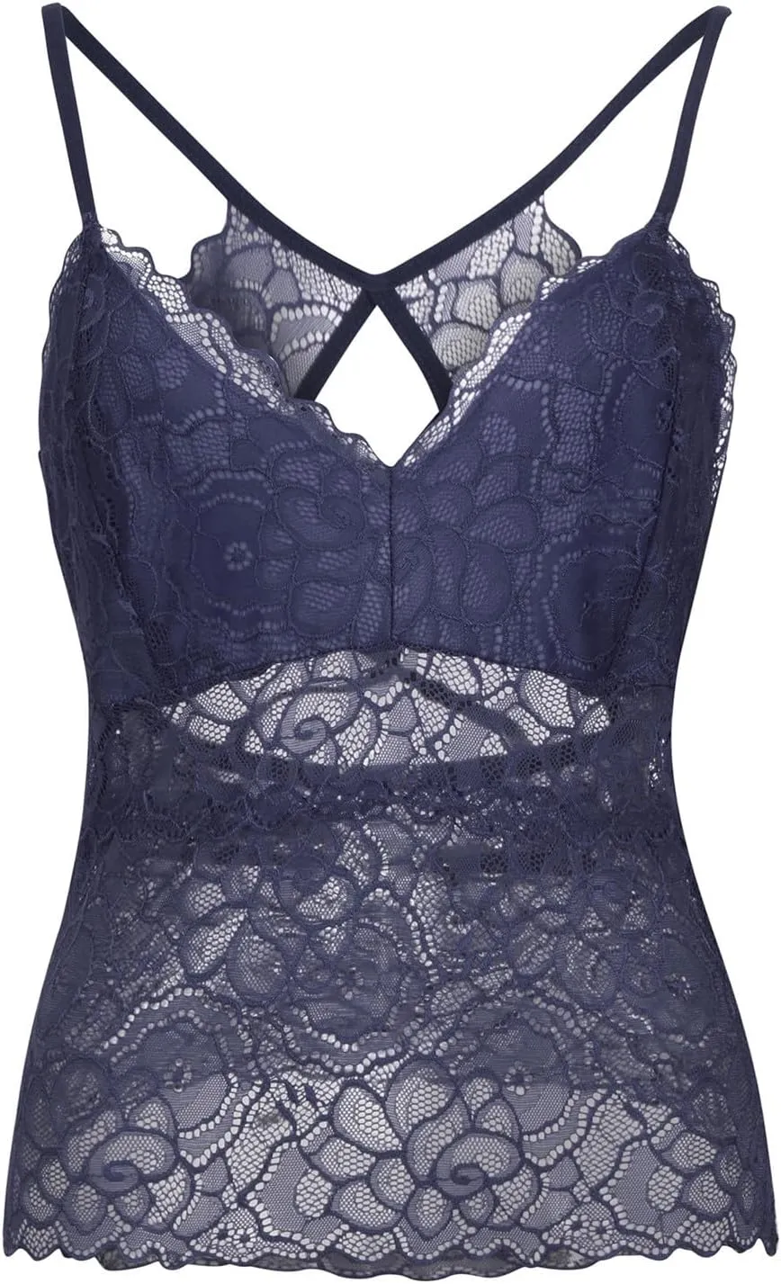 Borniu Women's Lace Bralette Sexy V Neck Unpadded Wirefree Longline Bra Strap Crop Tops Stretchy Camisoles Everyday Lingerie