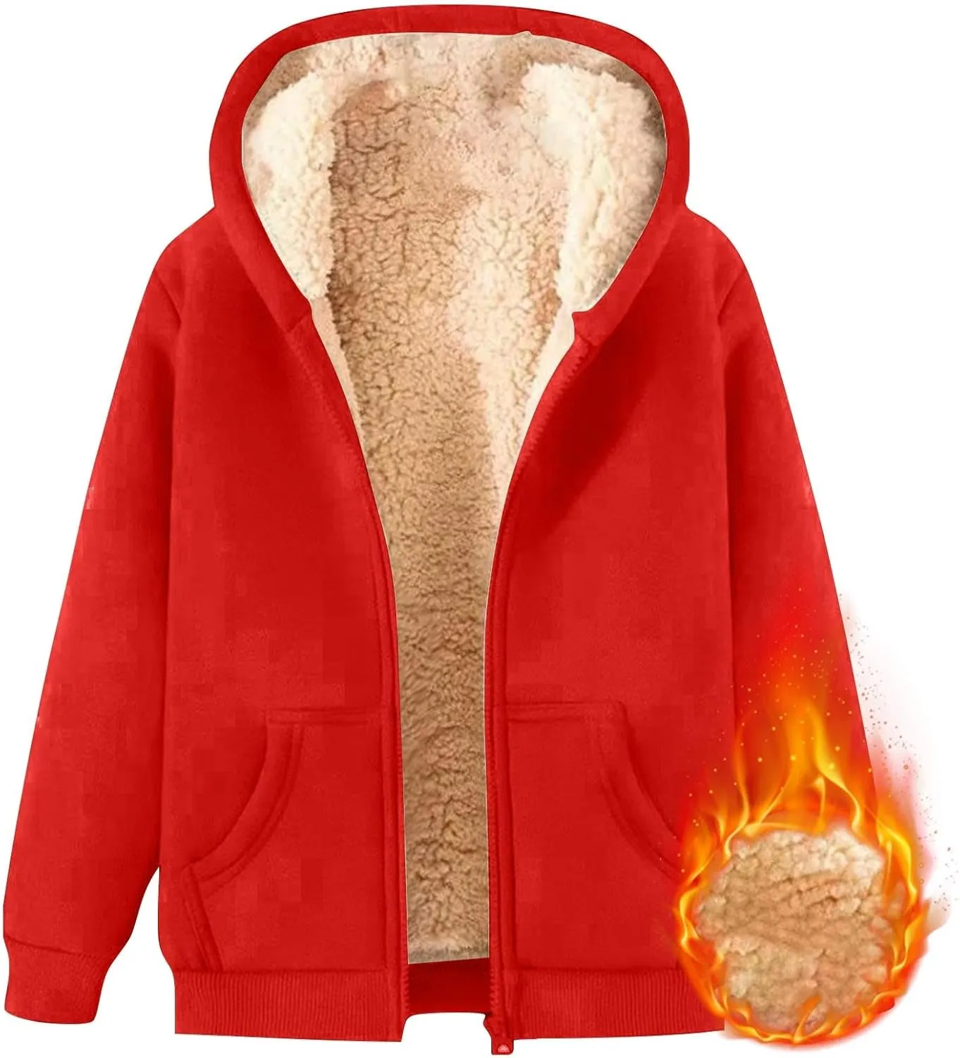 Boys Girls Fleece Hoodies Youth Sherpk Lined Zip Up Hooded Jacket Kids Heavyweight Winter Sweatshirt Oversized Hoodie