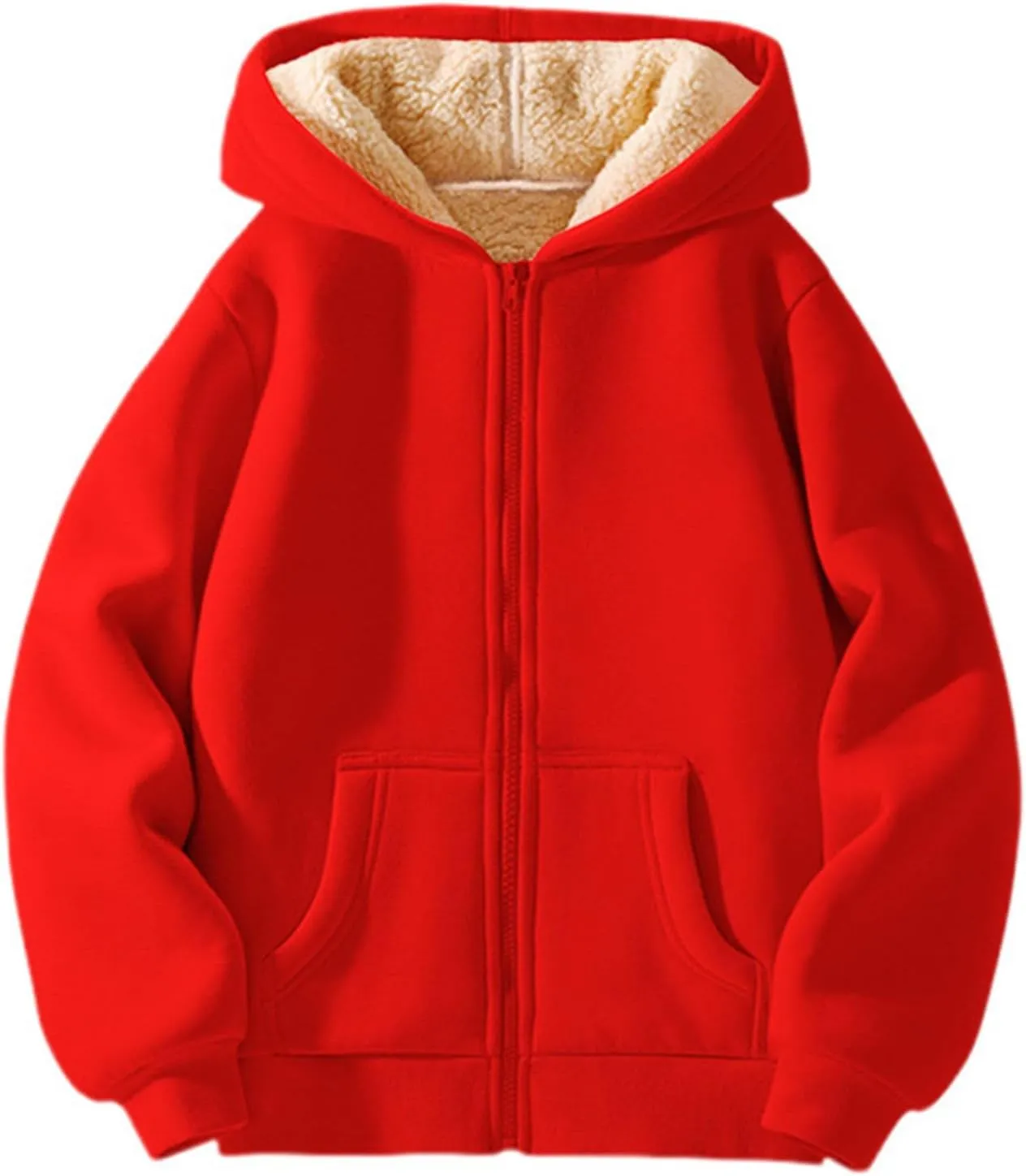Boys Girls Fleece Hoodies Youth Sherpk Lined Zip Up Hooded Jacket Kids Heavyweight Winter Sweatshirt Oversized Hoodie