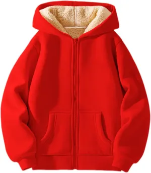 Boys Girls Fleece Hoodies Youth Sherpk Lined Zip Up Hooded Jacket Kids Heavyweight Winter Sweatshirt Oversized Hoodie
