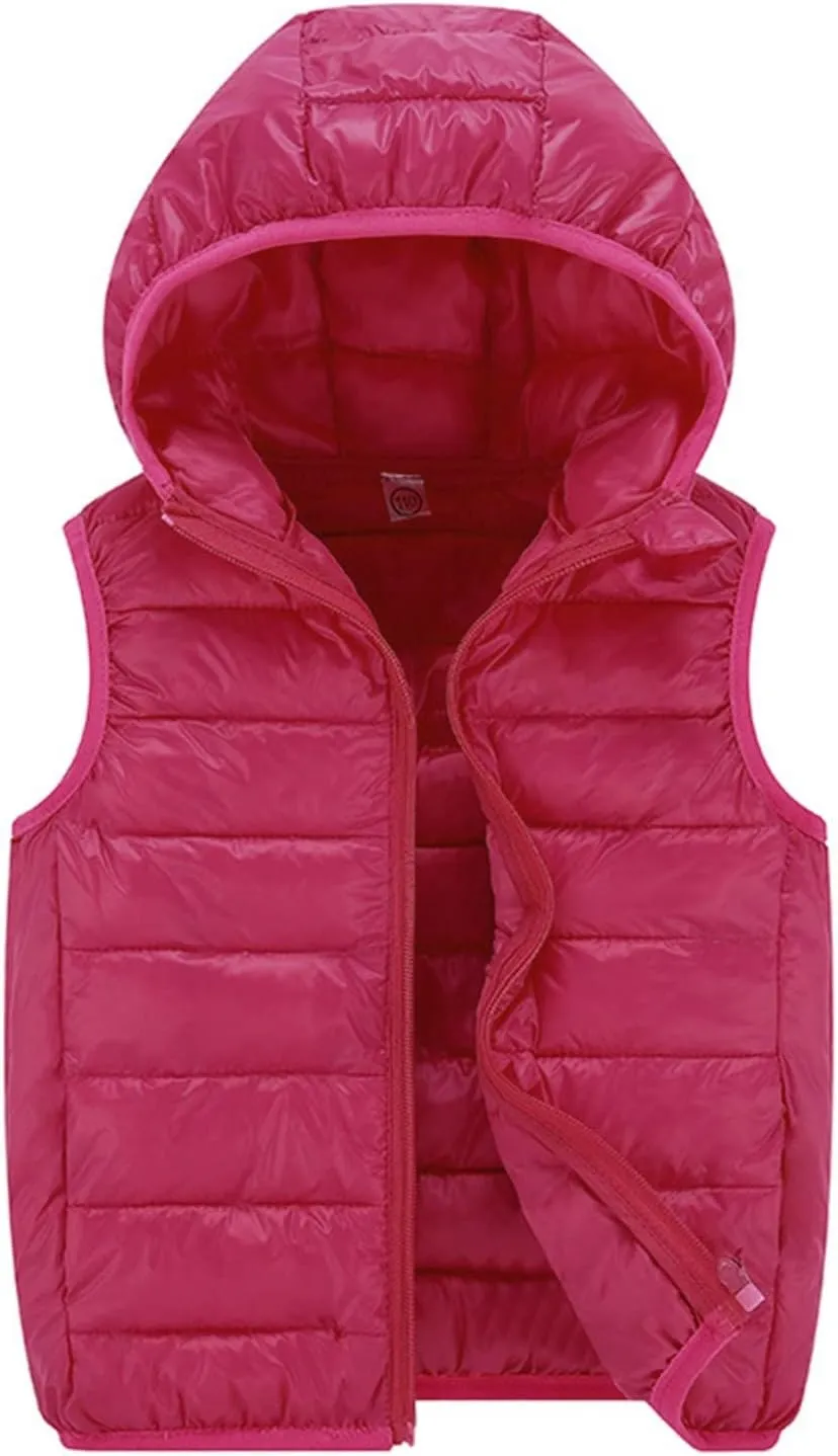 Boys Girls Puffer Vest Sleeveless Quilted Vest Zipper Hooded Down Puffy Jacket Winter Kids Warm Gilet Waistcoat