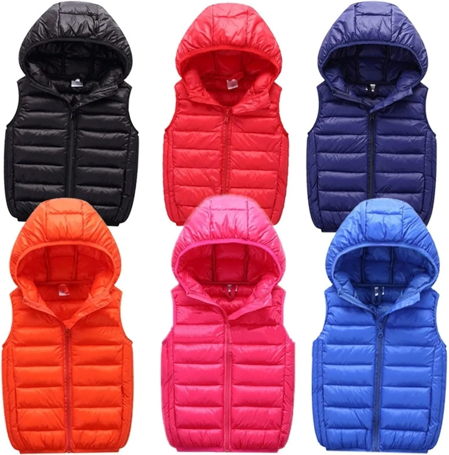 Boys Girls Puffer Vest Sleeveless Quilted Vest Zipper Hooded Down Puffy Jacket Winter Kids Warm Gilet Waistcoat