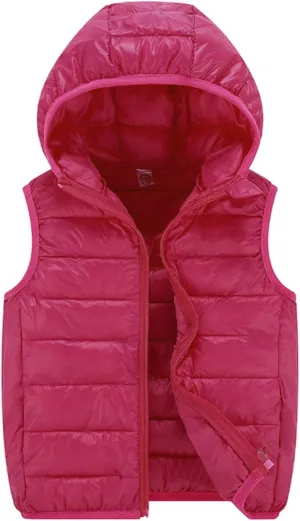 Boys Girls Puffer Vest Sleeveless Quilted Vest Zipper Hooded Down Puffy Jacket Winter Kids Warm Gilet Waistcoat