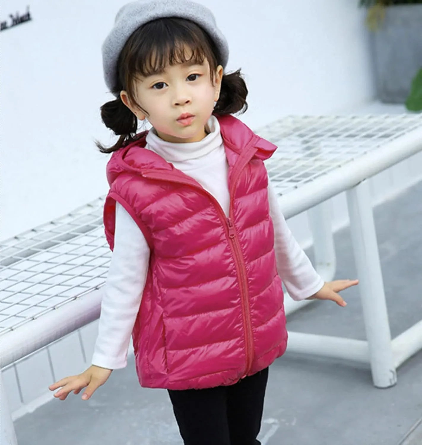 Boys Girls Puffer Vest Sleeveless Quilted Vest Zipper Hooded Down Puffy Jacket Winter Kids Warm Gilet Waistcoat