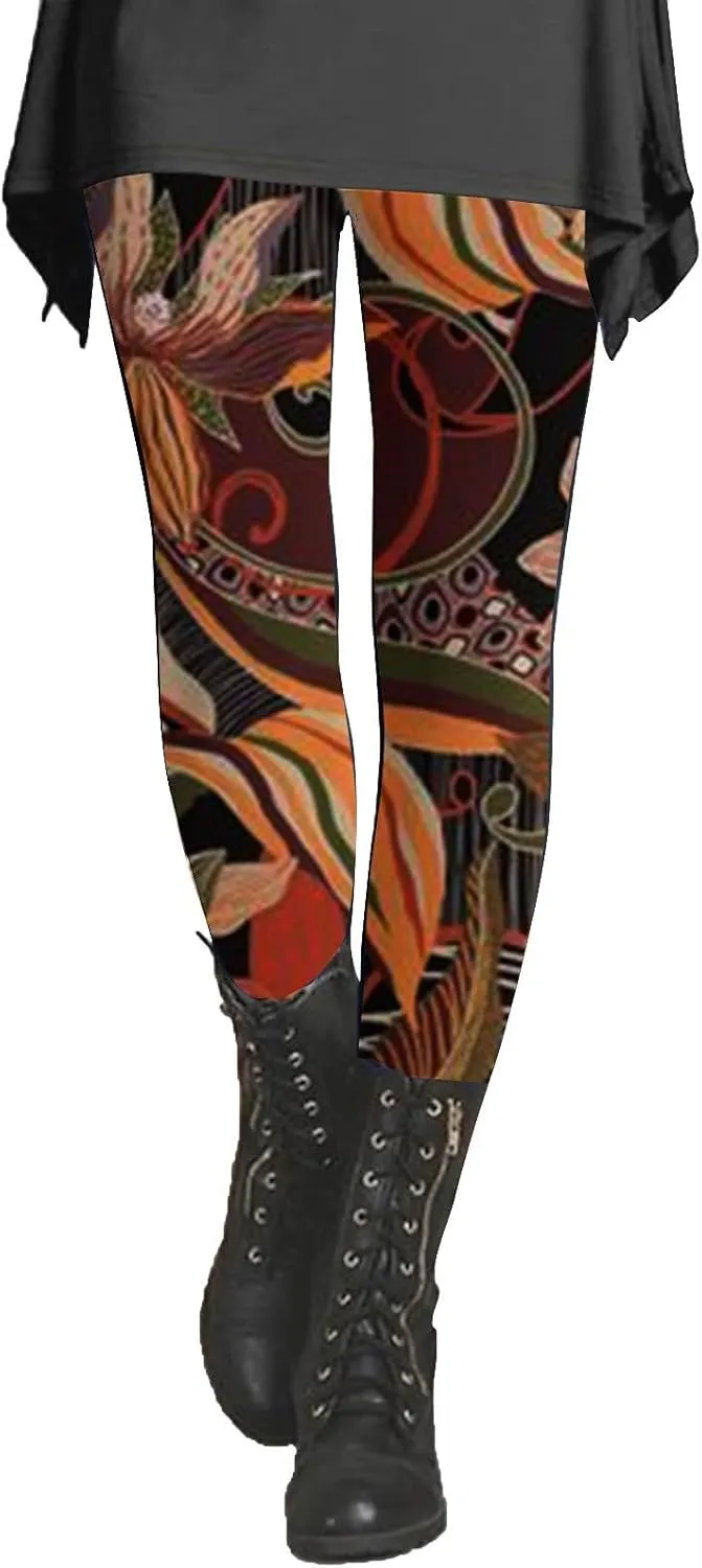 Butter Soft Print Leggings for Women Cotton Leggings with Pockets Ladies Workout Pants