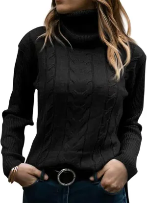Cable Knit Sweater Women Long Sleeve Solid Color Casual Chunky Knit Pullover Oversized Tops