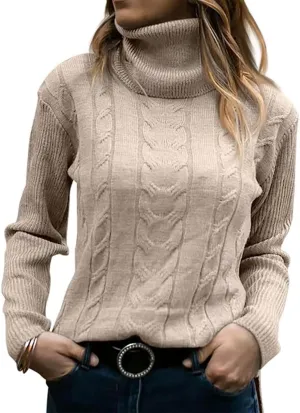 Cable Knit Sweater Women Long Sleeve Solid Color Casual Chunky Knit Pullover Oversized Tops