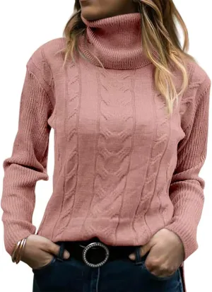 Cable Knit Sweater Women Long Sleeve Solid Color Casual Loose Chunky Knit Pullover S~2XL