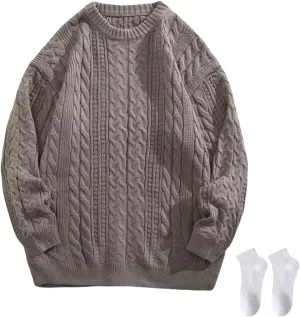 Cable Knit Sweater Women Pullover Loose Unisex Crewneck Chunky Knit Oversized Top