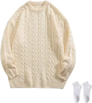 Cable Knit Sweater Women Pullover Loose Unisex Crewneck Chunky Knit Oversized Top
