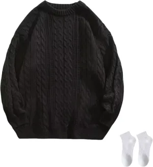 Cable Knit Sweater Women Pullover Loose Unisex Crewneck Chunky Knit Oversized Top