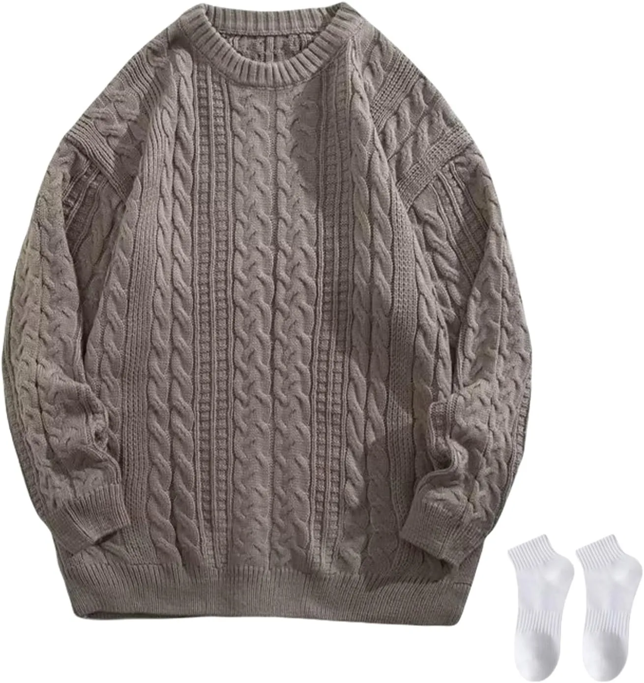 Cable Knit Sweater Women Pullover Loose Unisex Crewneck Chunky Knit Oversized Top