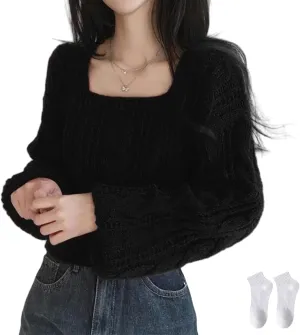 Cable Knit Sweater Women Round Collar Oversized Chunky Knit Slouchy Long Sleeve Casual Pullovers