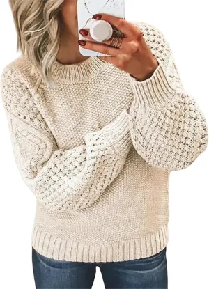 Cable Knit Sweater Women,Chunky Knit Sweater,Long Sleeve Loose Fall Solid Pullover Sweaters